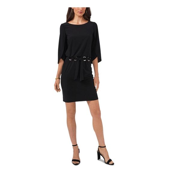 MSK PETITES Womens Black Boat Neck Above The Knee Party Sheath Dress Petites PS - Picture 1 of 4